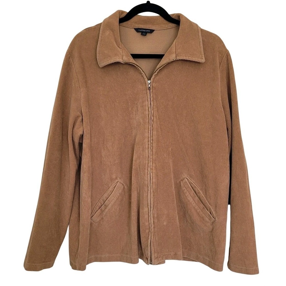 Lands' End‎ Women's Beige Pocket Zip Mid-Length Jacket 1X Long  Sleeve